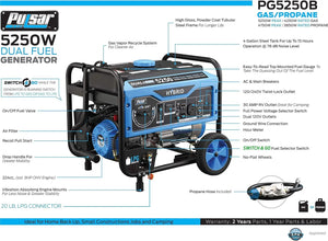 250W Dual Fuel Portable Generator PG5250B | Switch & Go Tech | Reliable Power