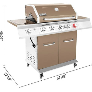 Premium 5-Burner Propane Gas Grill w/Cabinet - Featuring Sear, Rear & Side Burners