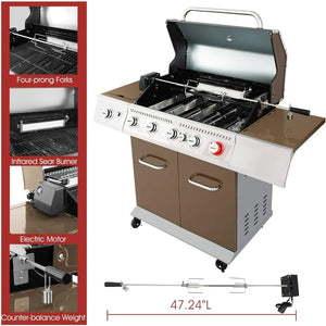 Premium 5-Burner Propane Gas Grill w/Cabinet - Featuring Sear, Rear & Side Burners