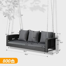 Load image into Gallery viewer, 5 Ft Outdoor Patio Swing Bench - 800 LBS Weight Capacity, Wicker &amp; Cushions