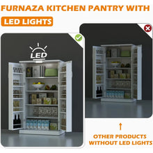 Load image into Gallery viewer, White 50&quot; LED Kitchen Pantry Cabinet - Food Storage Cupboard with Adjustable Shelves &amp; Racks