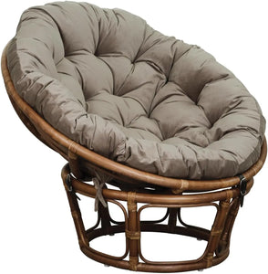 Rattan Papasan Chair: Brown Frame, Comfortable Green Cushion, Indoor/Outdoor