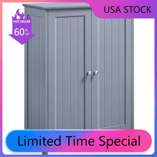 Gray Bathroom Storage Cabinet 2 Doors 2 Adjustable Shelves - Organize Bath Essentials