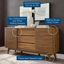 Load image into Gallery viewer, Mid-Century Modern TV Stand, 70&quot; Low Profile, Walnut Finish