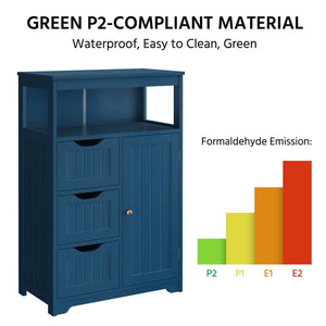 Navy Blue Wood Bathroom Storage Cabinet | Open Shelving, 22"L x 12"W x 34"H