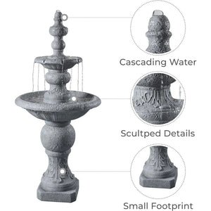 52" Two-Tier Outdoor Water Fountain - Realistic Icy Stone Texture for Patio