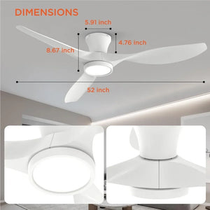 52-Inch Ceiling Fan with Lights - Modern Low Profile, Quiet Reversible DC Motor