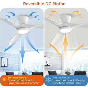 52-Inch Ceiling Fan with Lights - Modern Low Profile, Quiet Reversible DC Motor