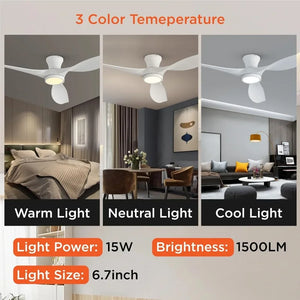 52-Inch Ceiling Fan with Lights - Modern Low Profile, Quiet Reversible DC Motor