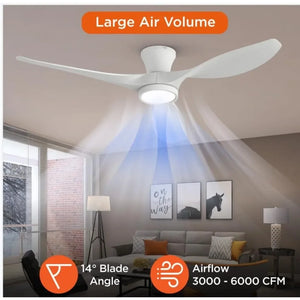 52-Inch Ceiling Fan with Lights - Modern Low Profile, Quiet Reversible DC Motor