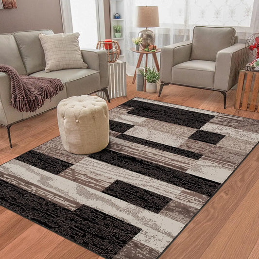 Rockwood Collection 10' x 14' Indoor Area Rug Modern Geometric Patchwork Foam Backed
