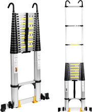 Load image into Gallery viewer, Aluminum Collapsible Telescoping Ladder, 26.3FT w/ Stabilizers &amp; Hooks