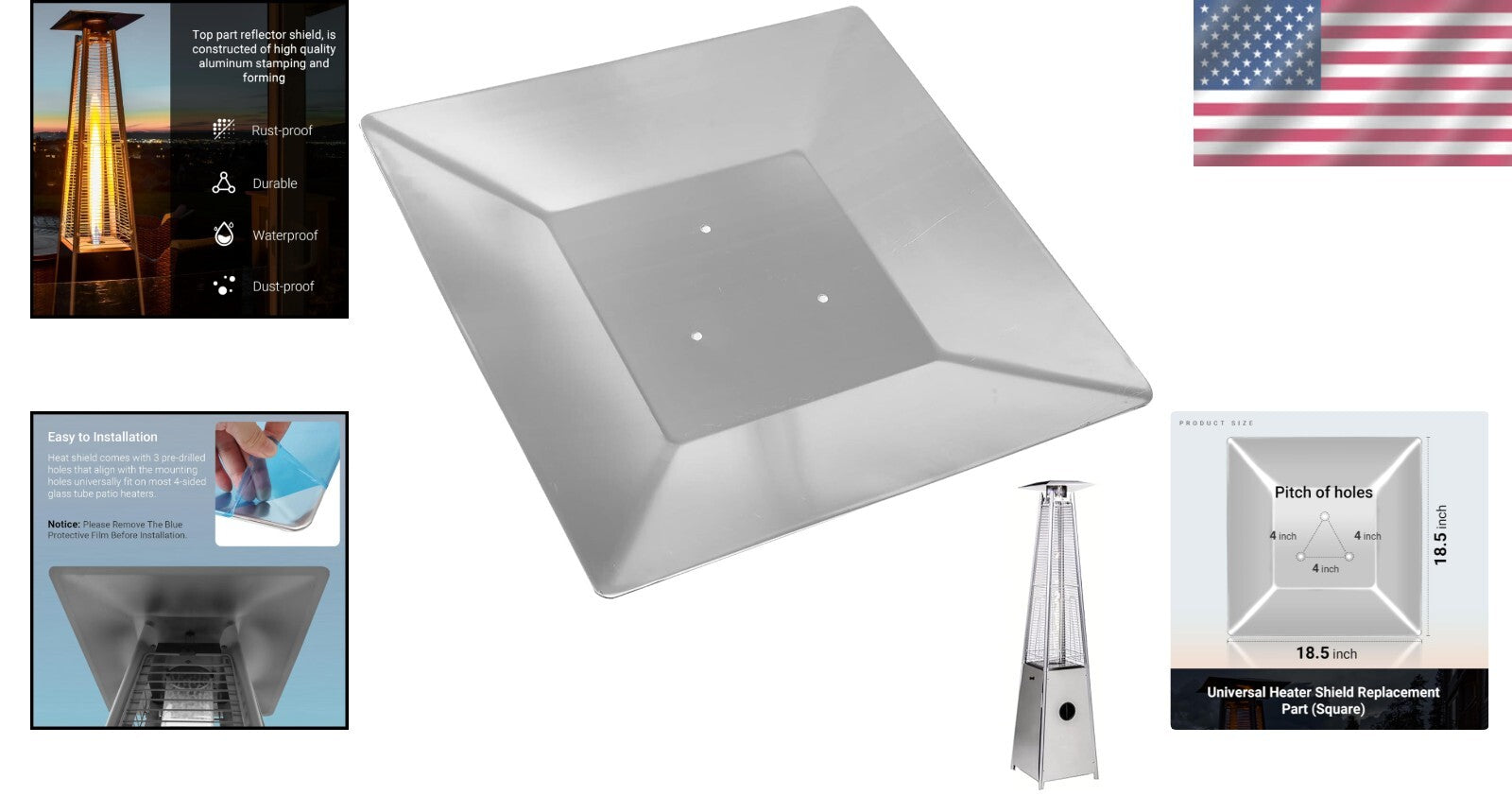 18.5" Square Heat Shield Replacement for Pyramid Gas Patio Heaters - Lightweight