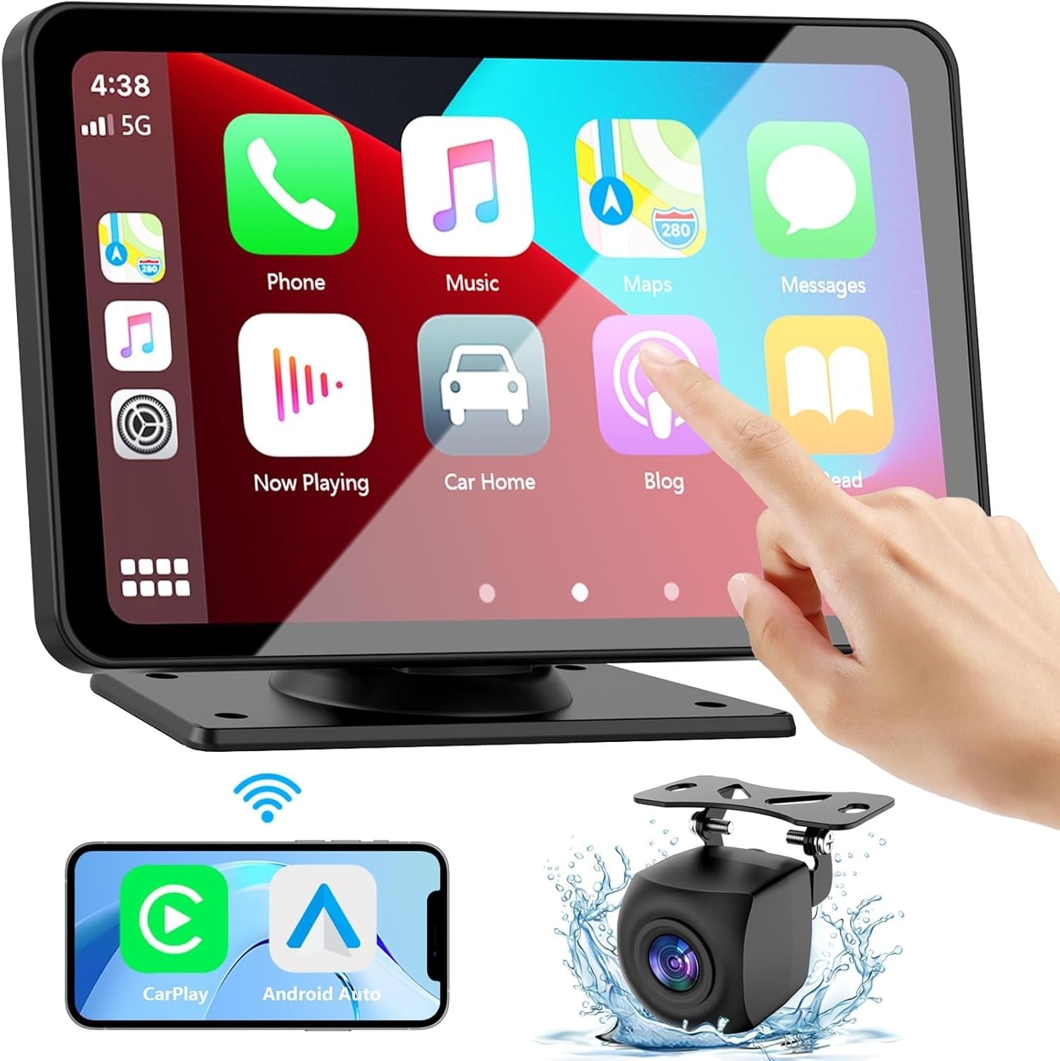 Advanced 7" Portable CarPlay Screen with Backup Camera & Real-Time Navigation