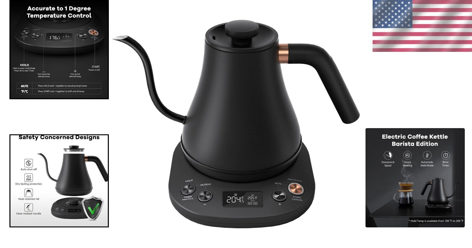 Elegant Black Electric Kettle with LCD Display and Automatic Shut-Off Feature