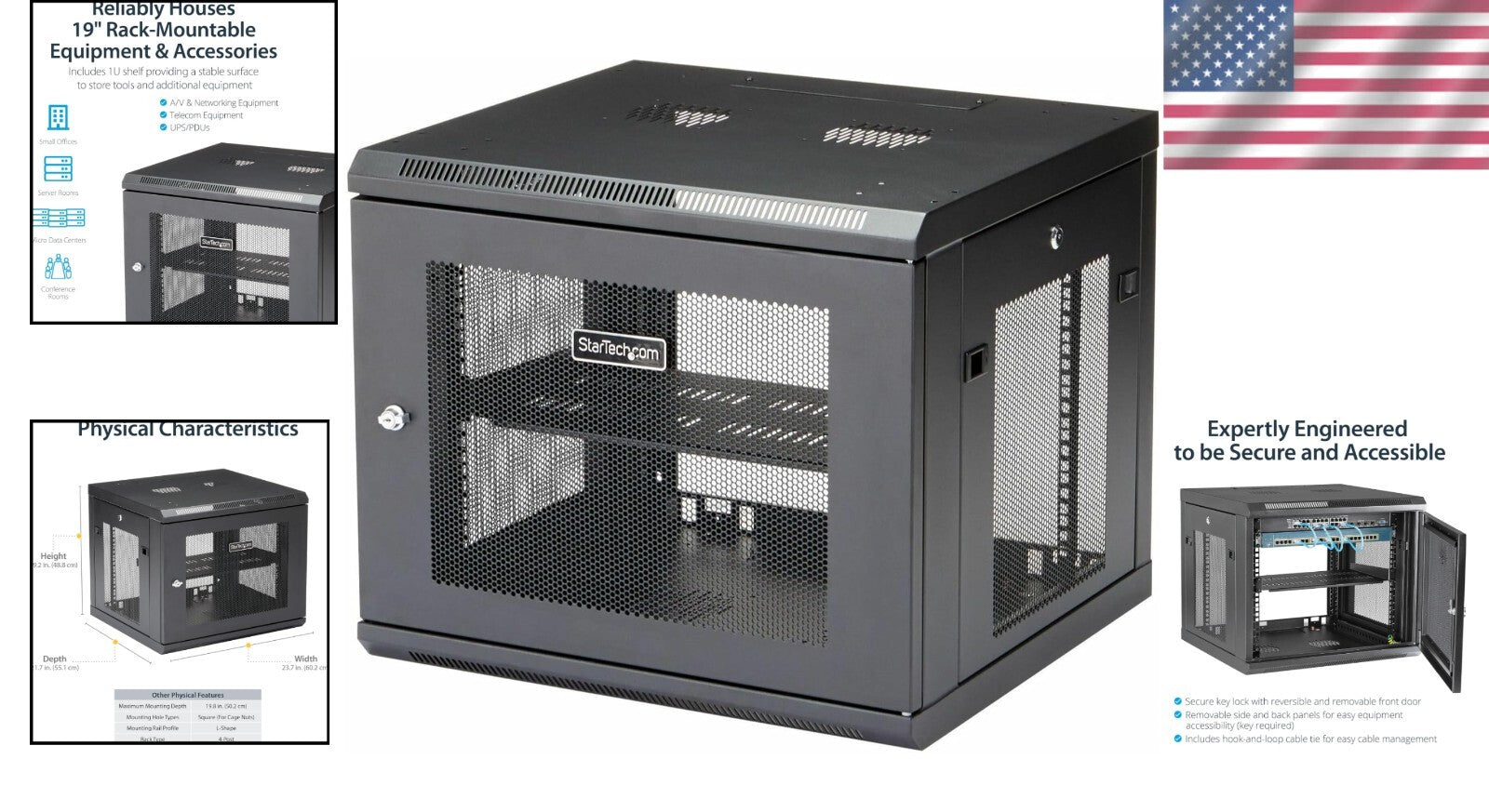 9U Wall Mount Network Cabinet with 1U Shelf - Secure IT Storage Solution