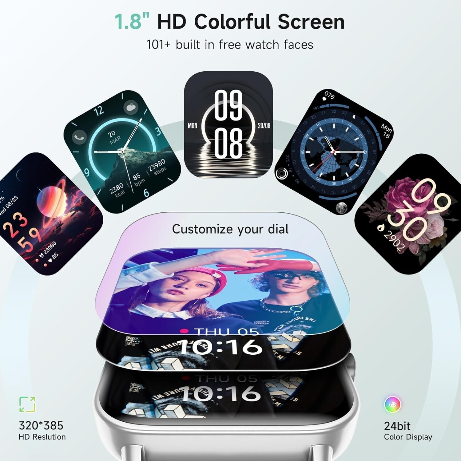 Advanced Fitness Tracker Smartwatch with Heart Rate, IP68 Waterproof & Alexa