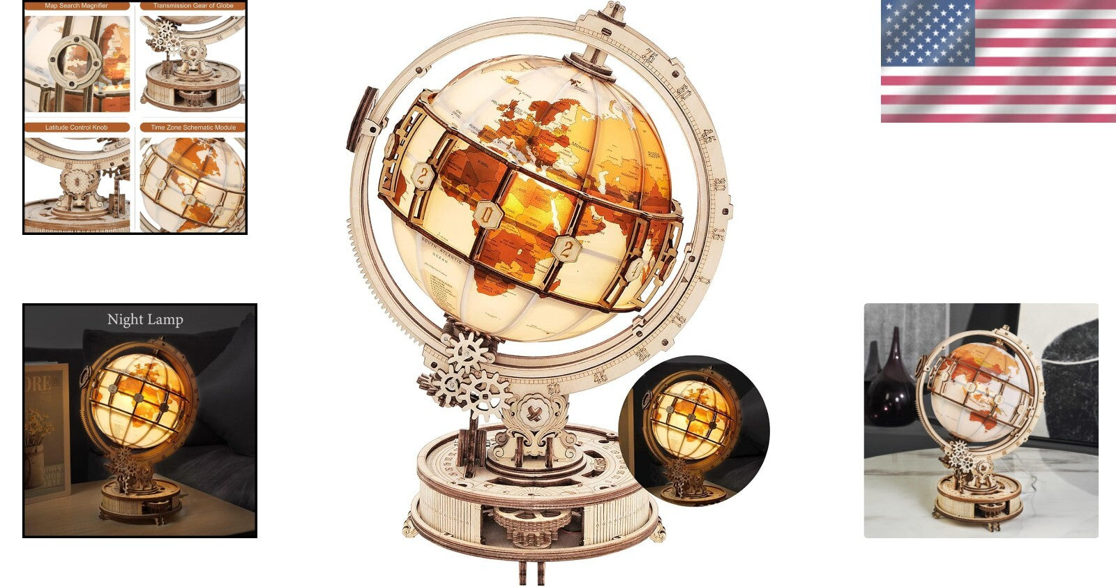 Educational 180pcs 3D Wooden Puzzle Globe with LED: Perfect for Home Decoration