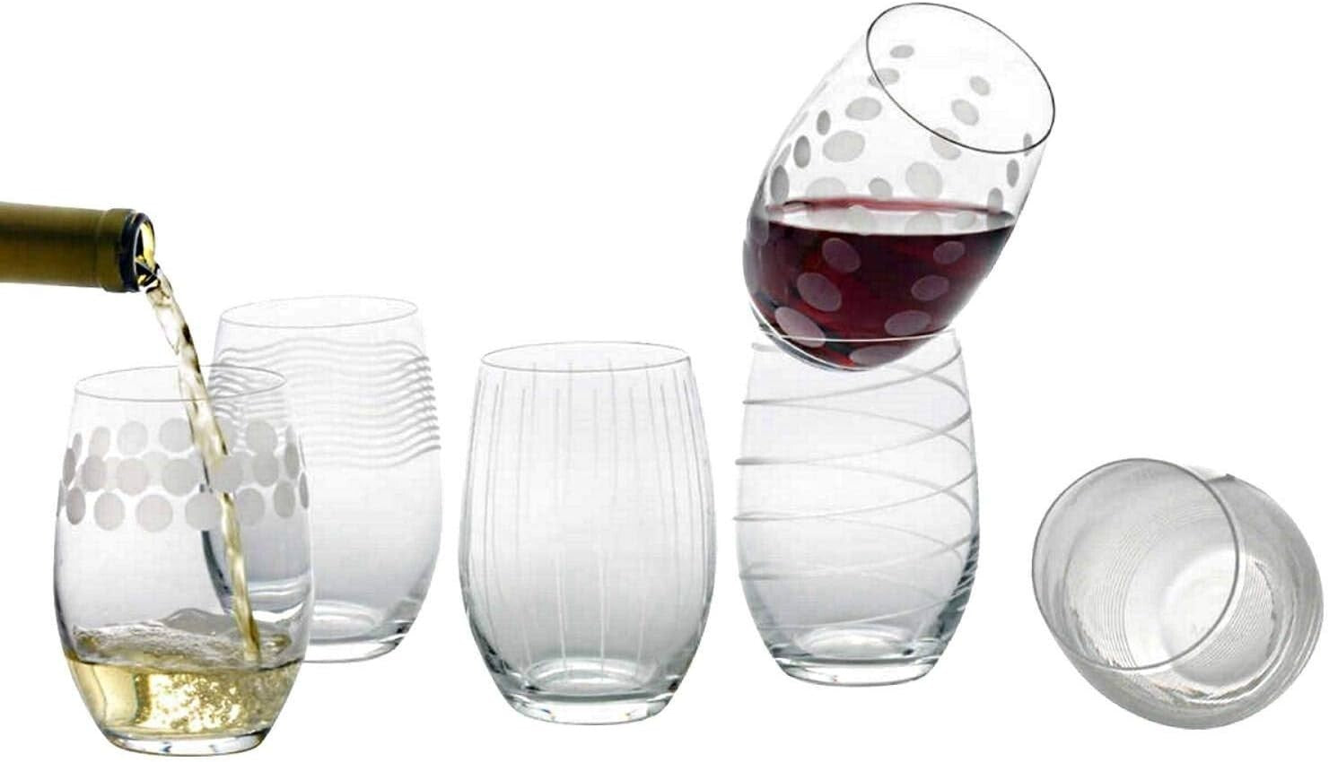 Durable Lead-Free Crystal Stemless Wine Glasses - Dishwasher Safe, Set of 6