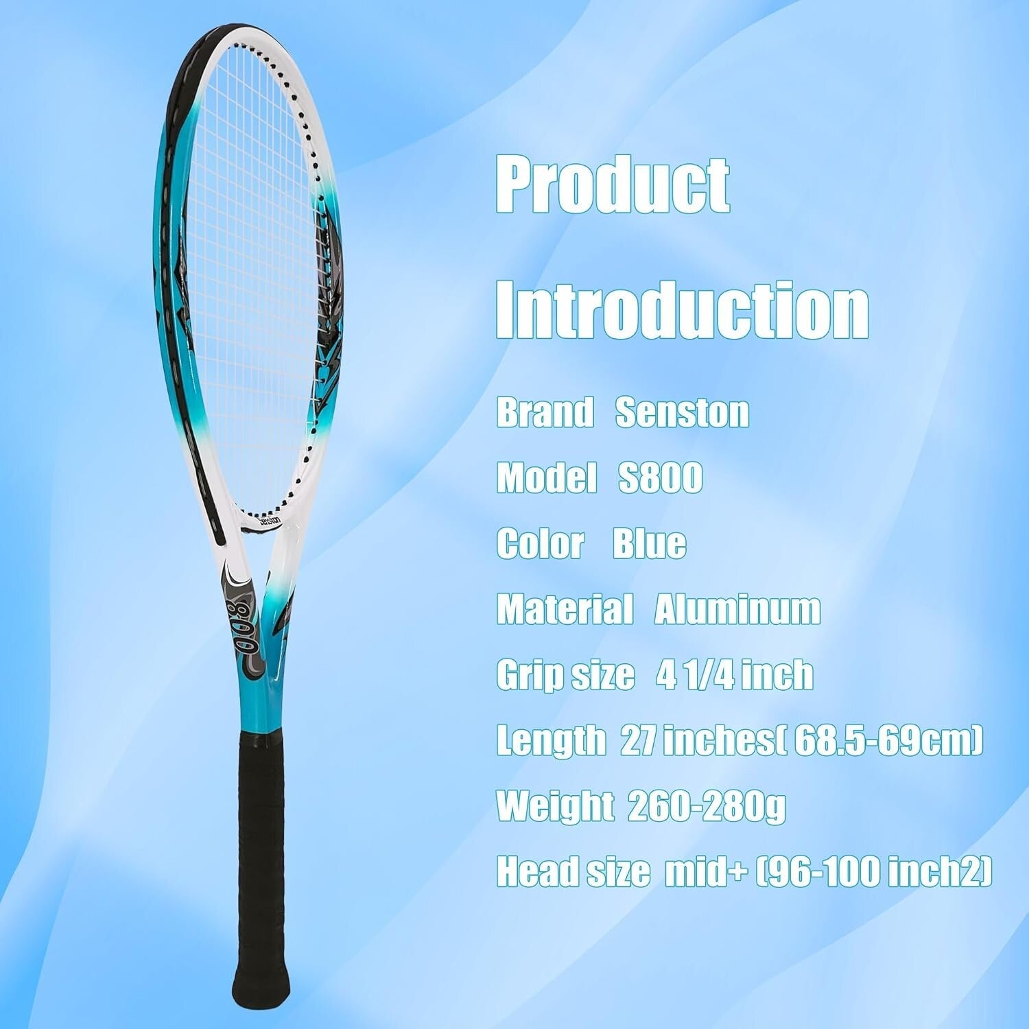 Beginner-Friendly 27-Inch Aluminum Tennis Racket with Shock Absorbing Grip
