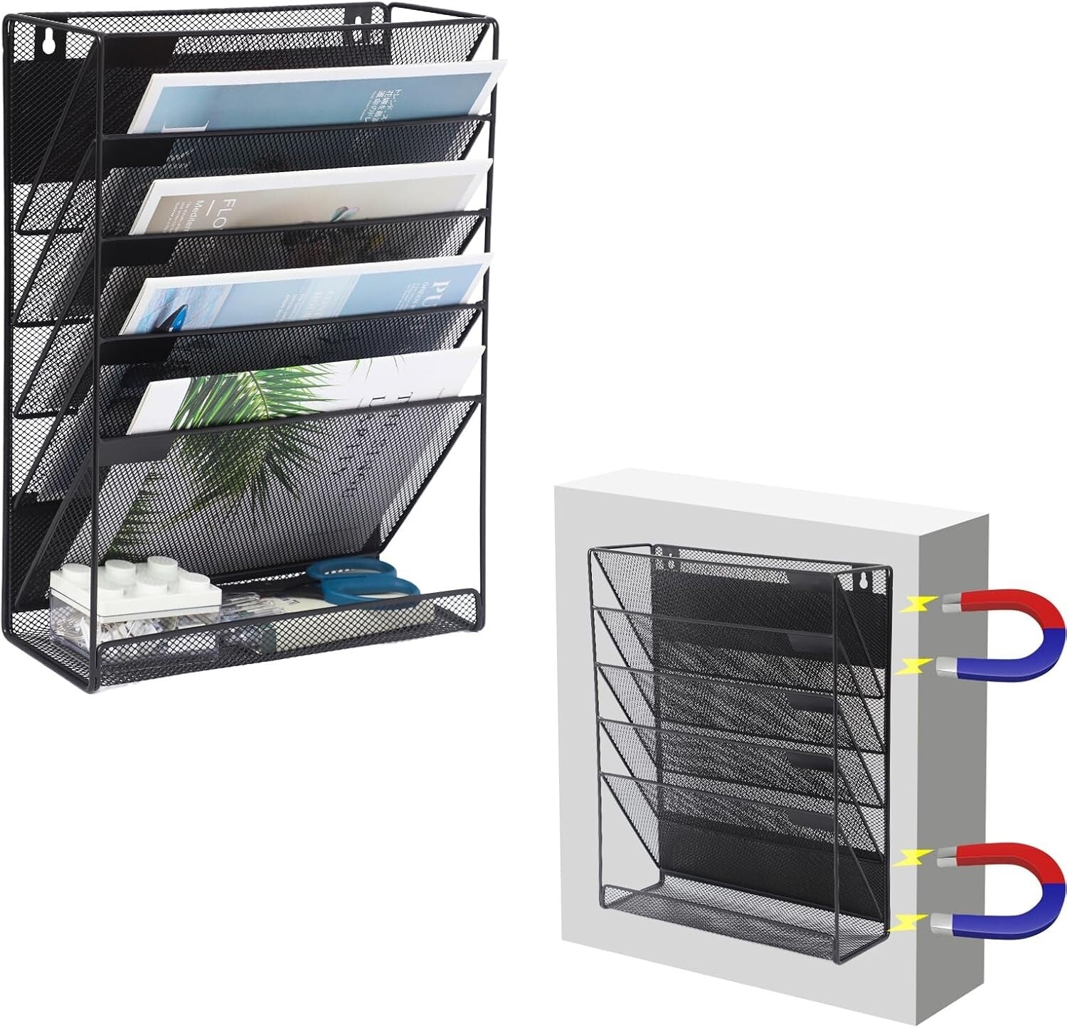 6-Tier Magnetic Wall-Mounted File Organizer - Stylish Black & Space-Saving