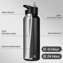 Load image into Gallery viewer, Double Walled 40oz Insulated Black Water Bottle with Straw &amp; Spout Lid Bundle