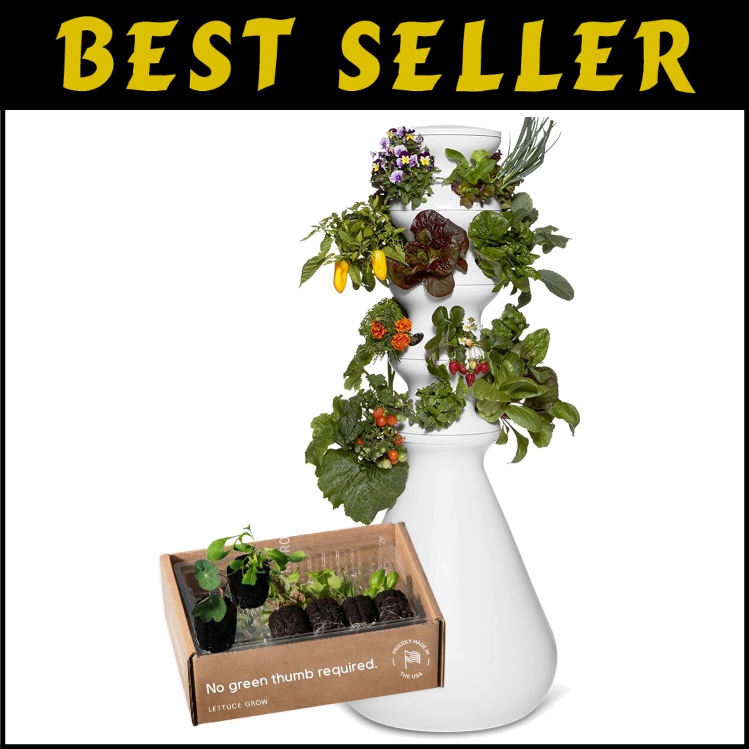 Medium Hydroponic Vertical Planter with 24 Pre-Sprouted Plants - Easy Gardening
