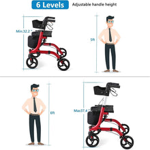 Load image into Gallery viewer, Lightweight Aluminum Rollator Walker for Seniors with Seat &amp; 8" Wheels - Red