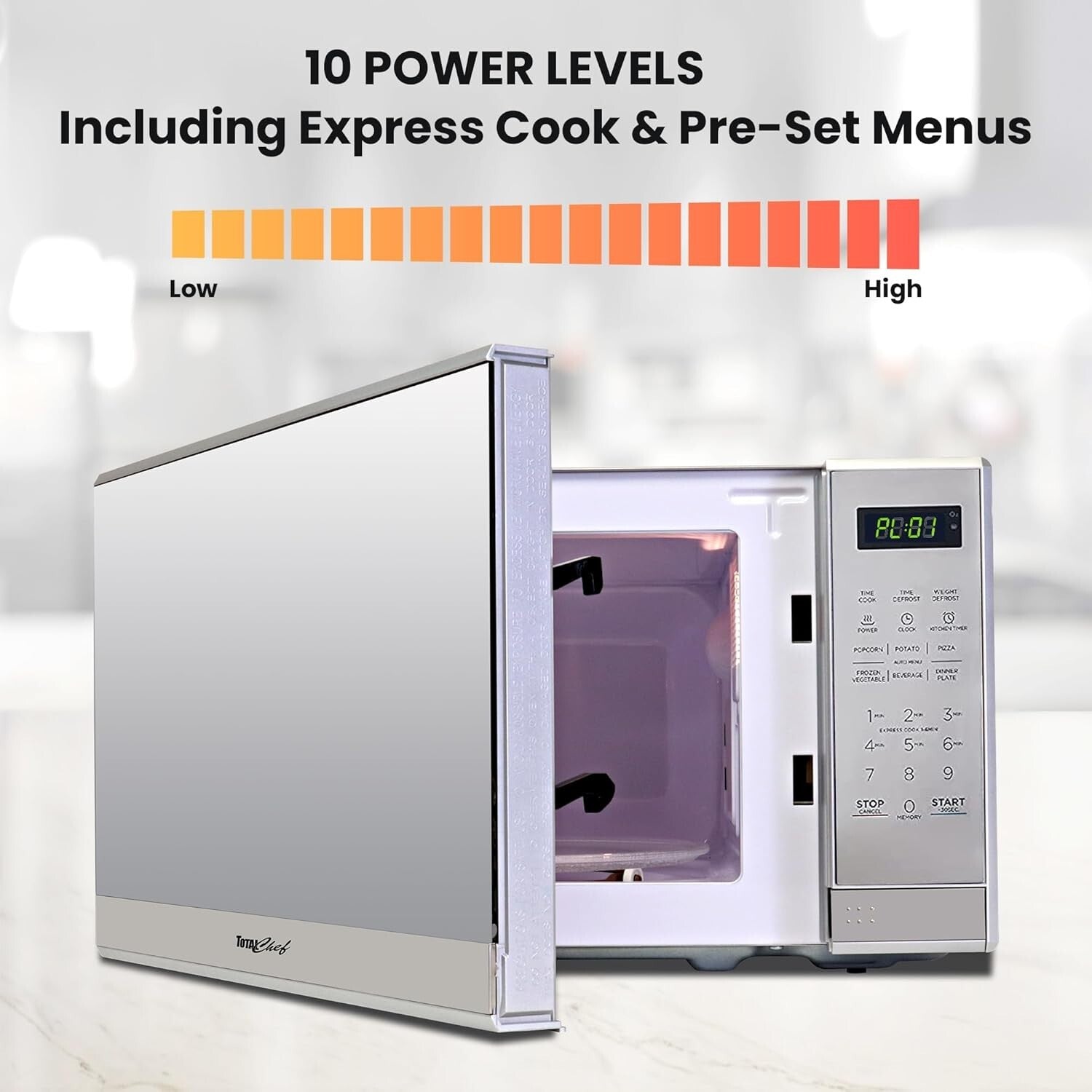 Sleek 0.7 Cu Ft Countertop Microwave with Child Lock - Easy Cleanup & Pre-Sets