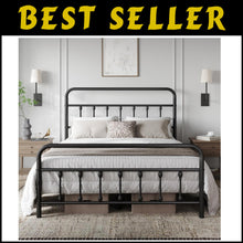 Load image into Gallery viewer, Elegant Black Iron Bed Frame - Full Size with High Headboard &amp; Under Bed Storage