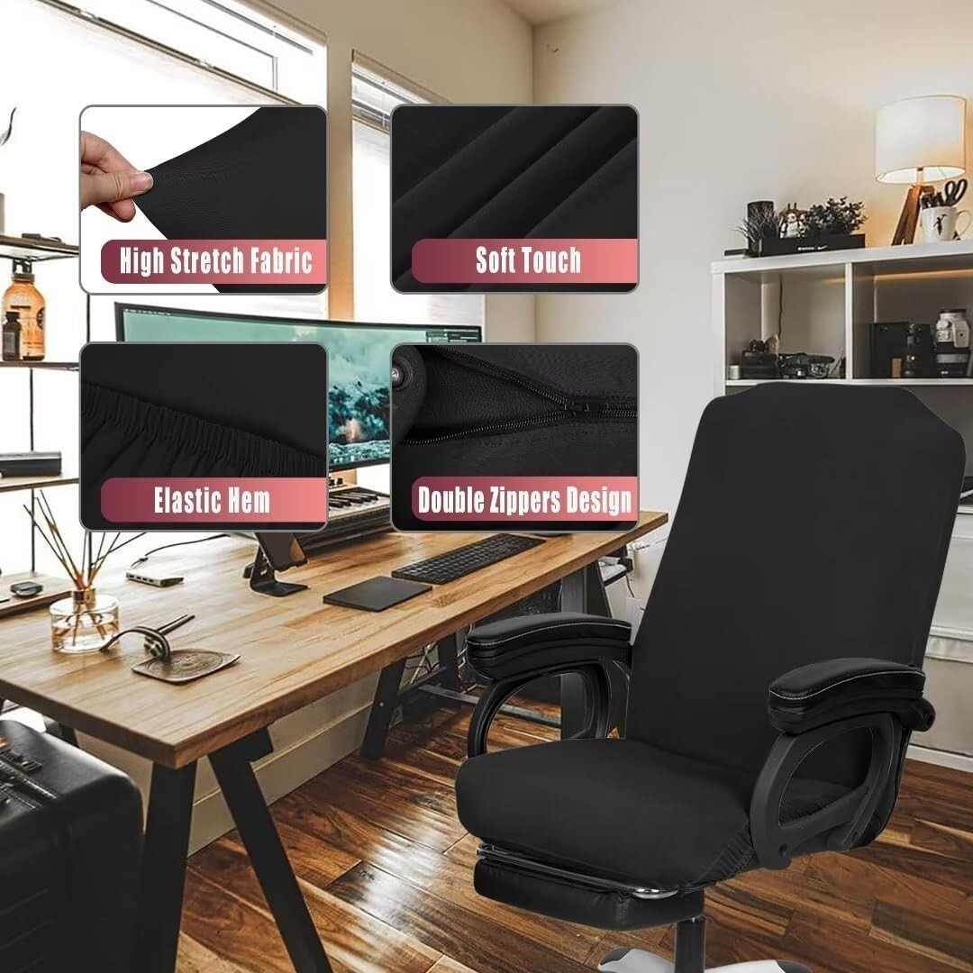 Universal Black Stretch Chair Covers - 4 Pack Machine Washable Office Slipcovers