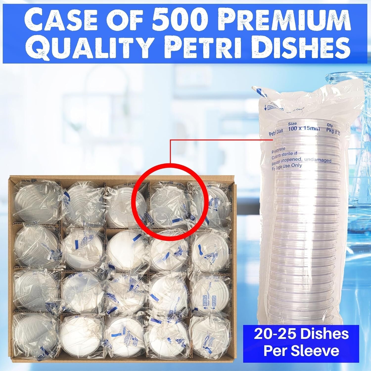 Complete 500 Petri Dish Set with 5 Pipettes - Vented Air Circulation for Science