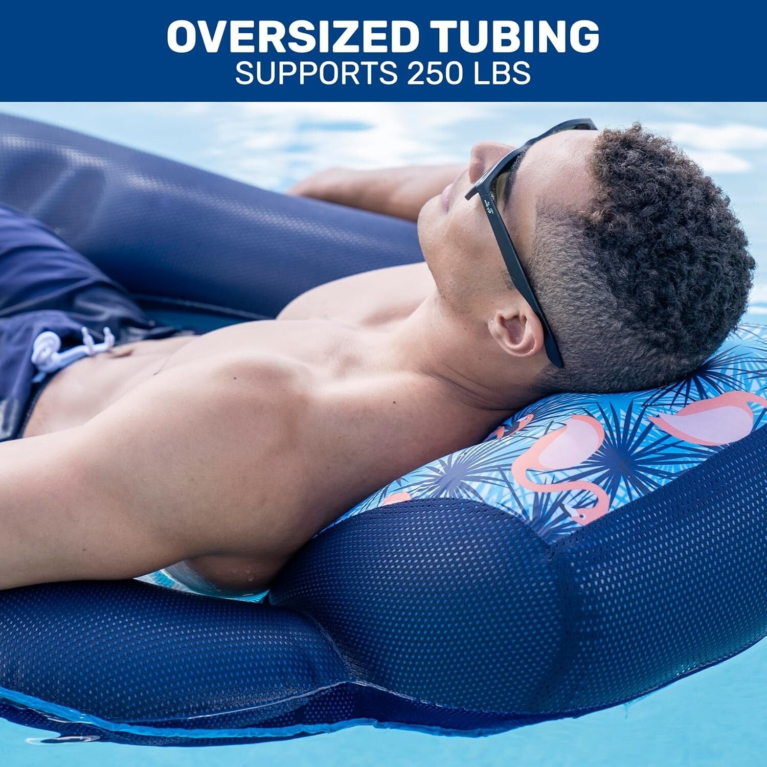 Extra-Large Inflatable Pool Float with Head, Back & Footrest – Navy/Light Blue