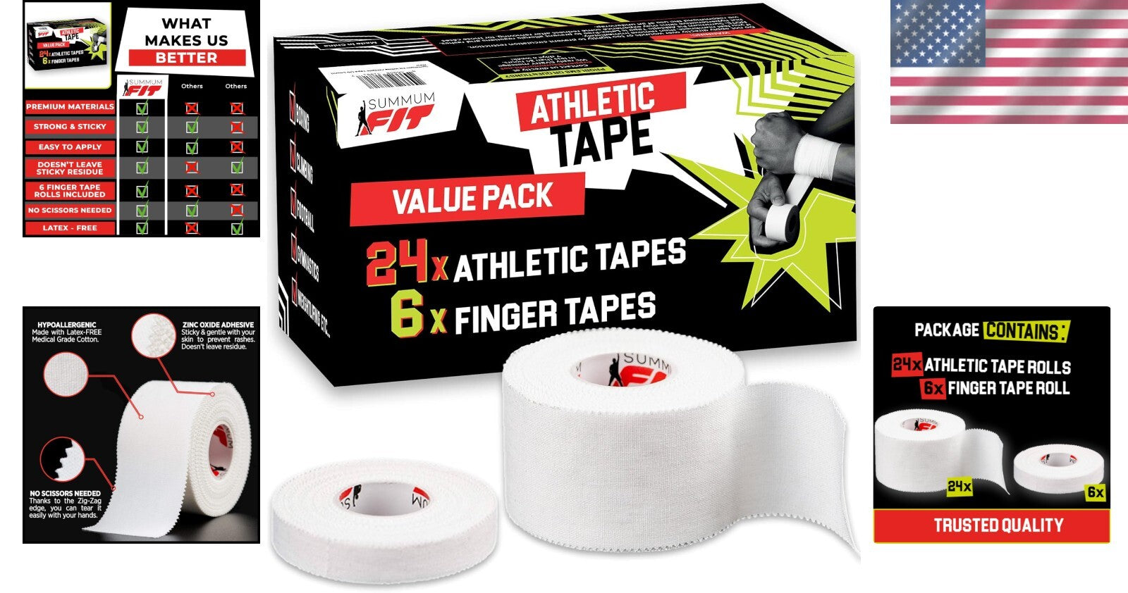 Premium Sports Tape Bundle - 24 Rolls and 6 Finger Rolls for Ultimate Protection