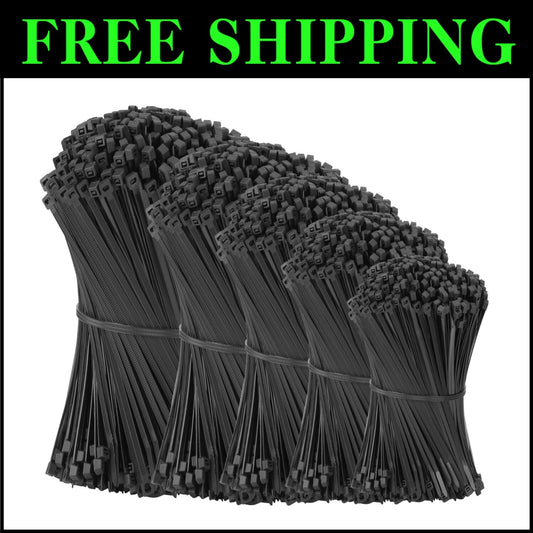 5000 Pack Black Zip Ties in Assorted Sizes for Home & Workshop Organization