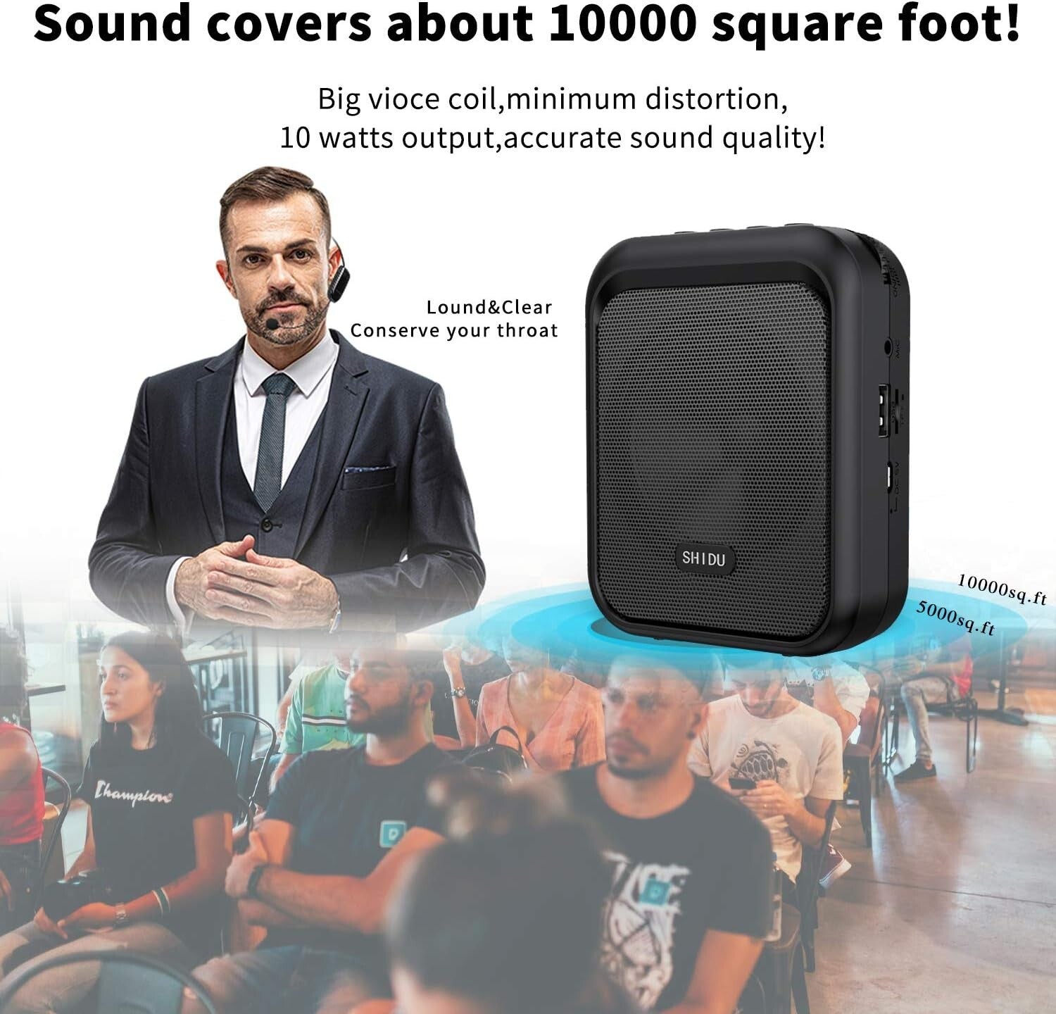 10W Mini Voice Amplifier - Portable Bluetooth Speaker with UHF Wireless Mic