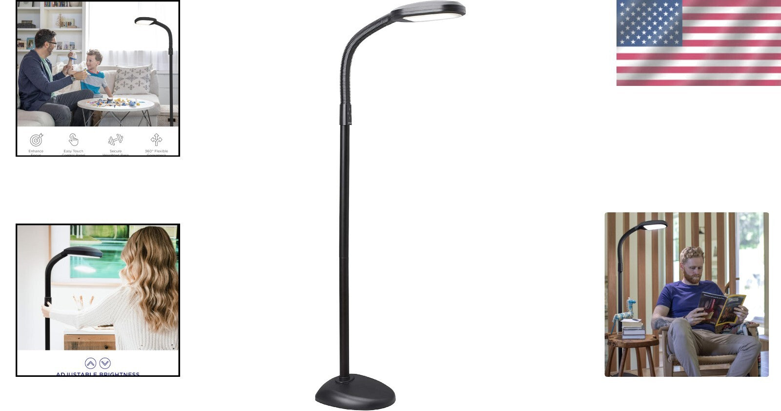 SmartLight Full Spectrum LED Floor Lamp: Adjustable Brightness, Gooseneck Design