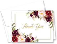 Load image into Gallery viewer, Chic Burgundy Floral Thank You Cards Pack of 50 - Ideal for Expressing Gratitude