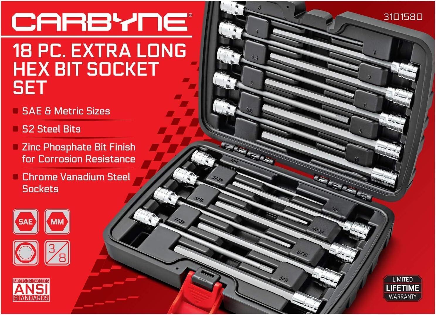High-Performance 18-Piece Extra Long Hex Bit Socket Set | Compact Storage Case