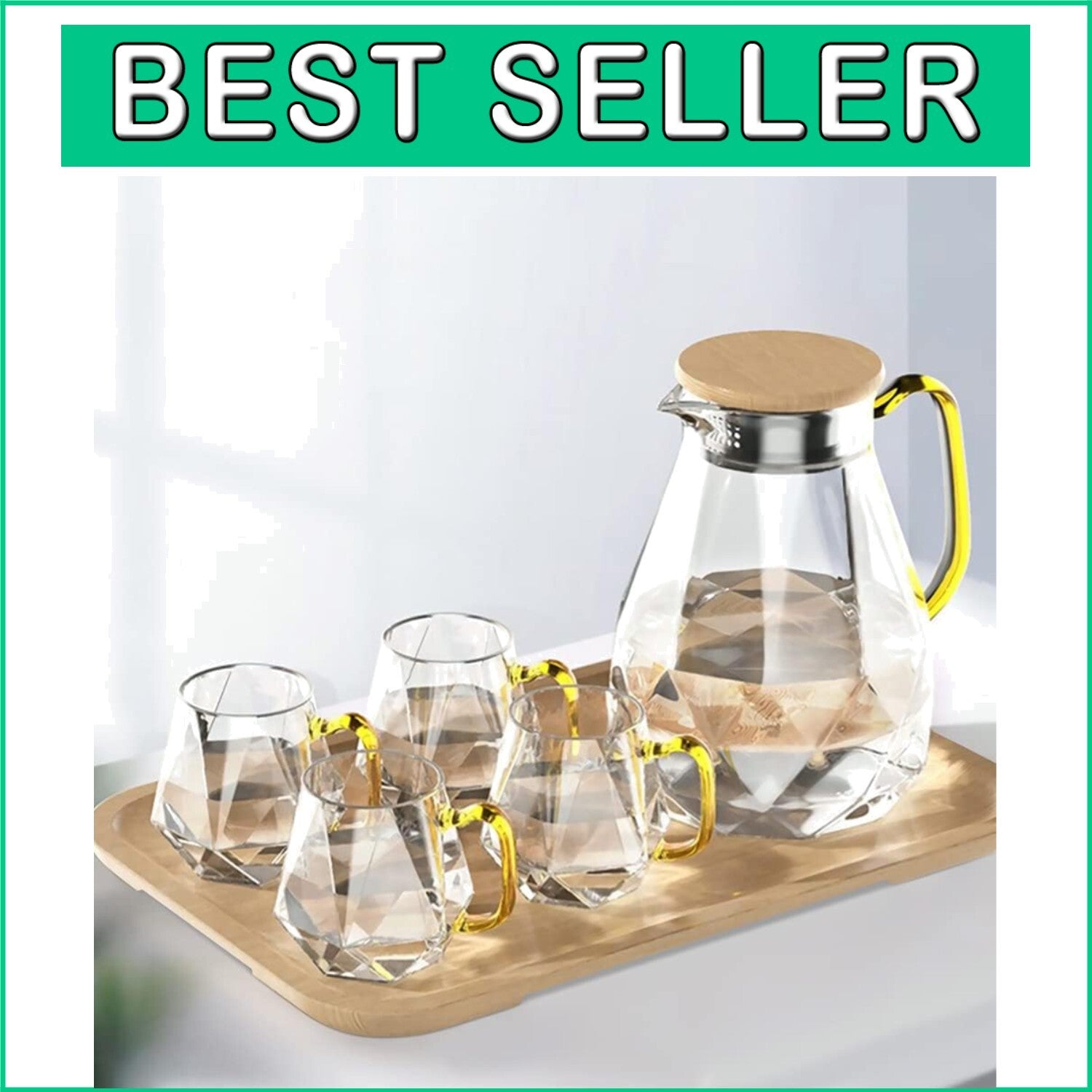 Diamond Design 68 oz Glass Water Pitcher with 4 Cups - Perfect for Entertaining