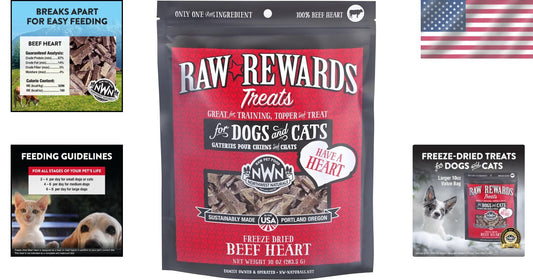 All-Natural 10 Oz Freeze-Dried Beef Heart Treats for Dogs & Cats - Training Aid