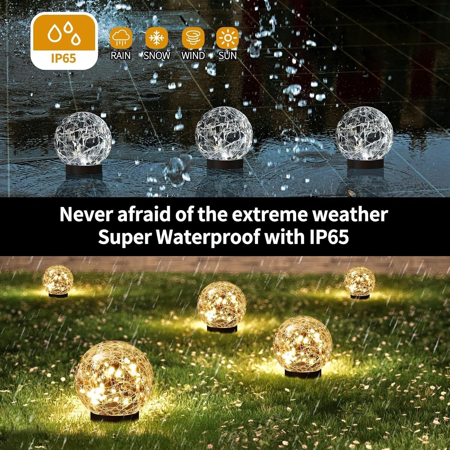 Remote-Controlled Solar Garden Lights - Waterproof Cracked Glass Styled Globes