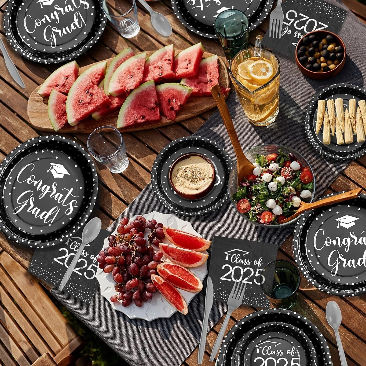 700pcs Graduation Party Supplies - Stylish Black & Silver Plates & Napkins