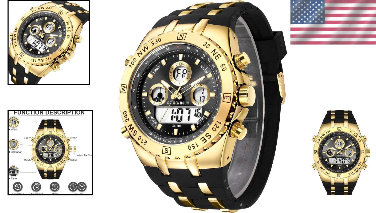 Multi-Functional Military Men's Watch - 3ATM Waterproof, Comfortable Rubber Band