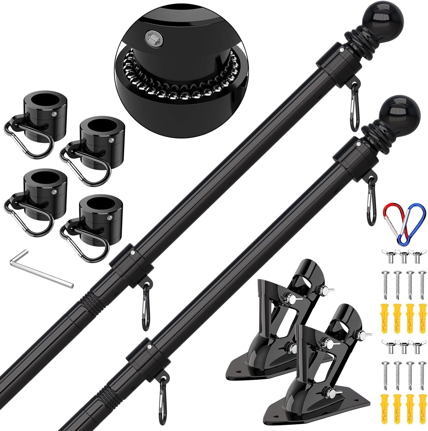 Dual-Flag Pole Set - 6 FT Adjustable Stainless Steel with Tangle-Free Design