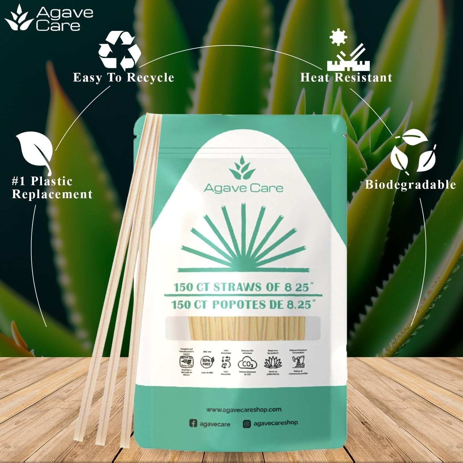 Eco-Friendly 2000-Pack 8.25" Compostable Agave Fiber Straws, Durable & Non-Toxic