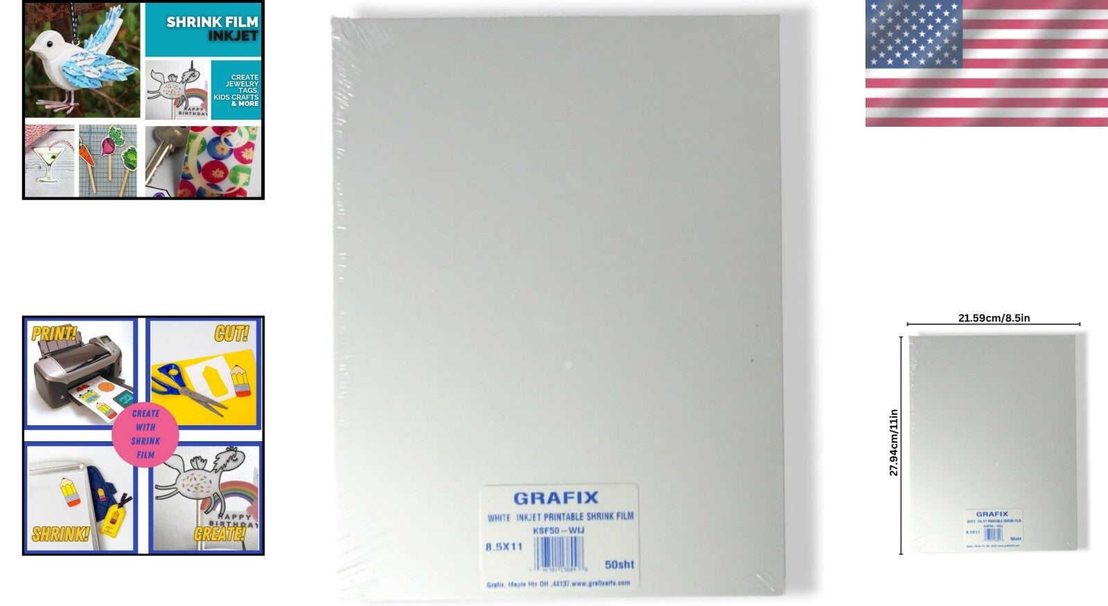 50 Sheets of Inkjet Printable White Opaque Shrink Film - 8.5"x11" Craft Packs