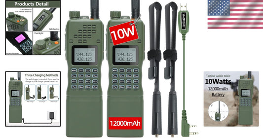 Military Grade 10W Two Way Radio Pack with Rechargeable Batteries and Antennas
