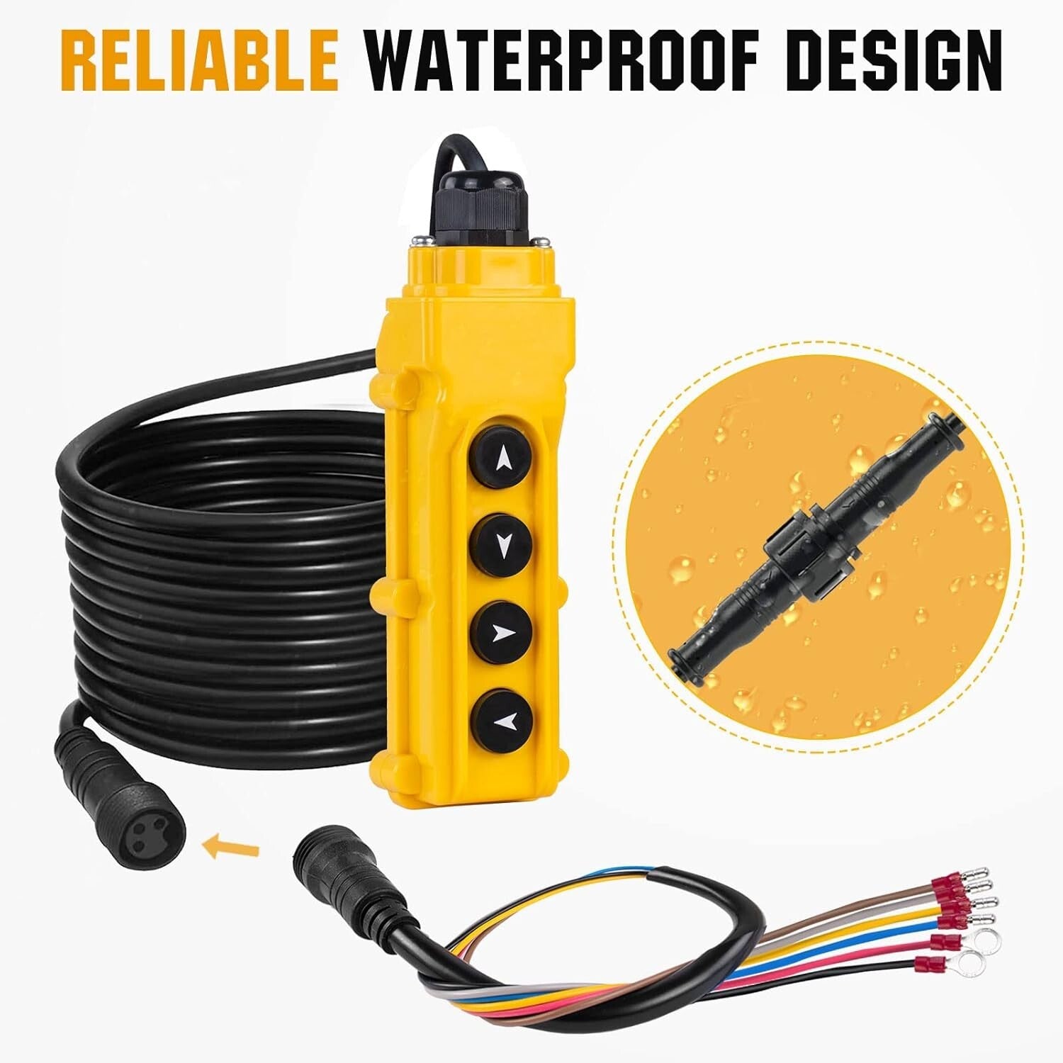 4-Way Push Button Hoist Crane Remote Switch with 15FT Cord for 12V Control