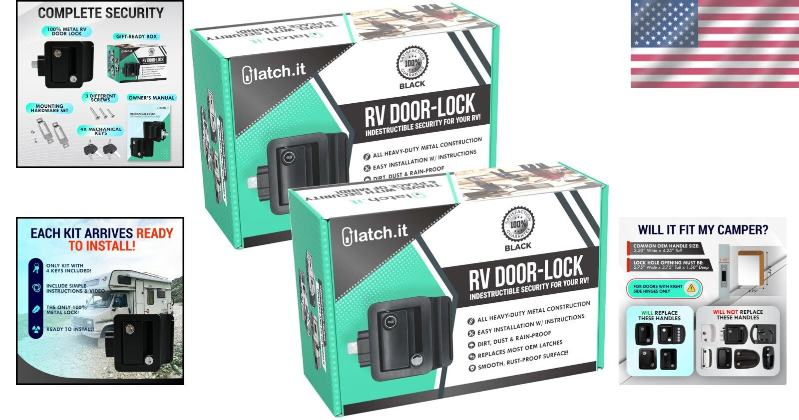 Durable Water-Resistant RV Door Locks - Easy Install with 4 Keys Included
